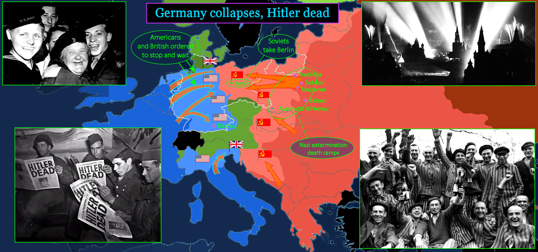 Fall of Berlin, Hitler suicide, 1945 map